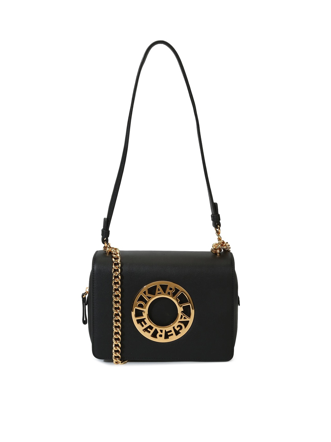 

Karl Lagerfeld Brand Logo Embellished Structured Leather Sling Bag, Black