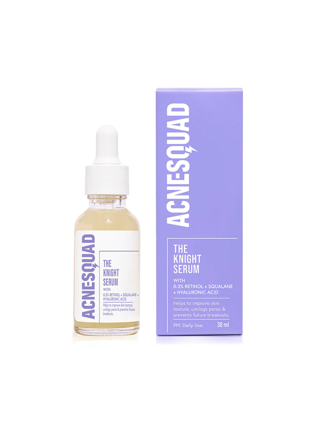 

Acne Squad The Knight Serum With Retinol & Hyaluronic Acid To Improve Skin Texture - 30ml, Purple