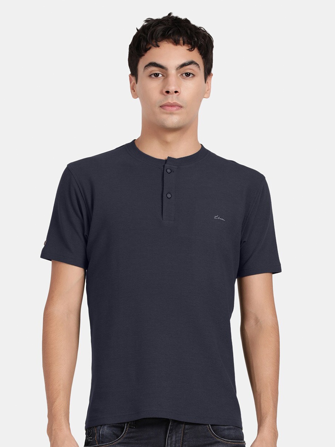 

t-base Henley Neck Casual T-shirt, Navy blue
