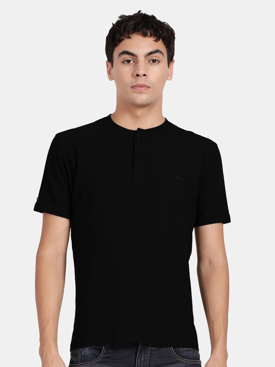 

t-base Henley Neck Casual T-shirt, Black