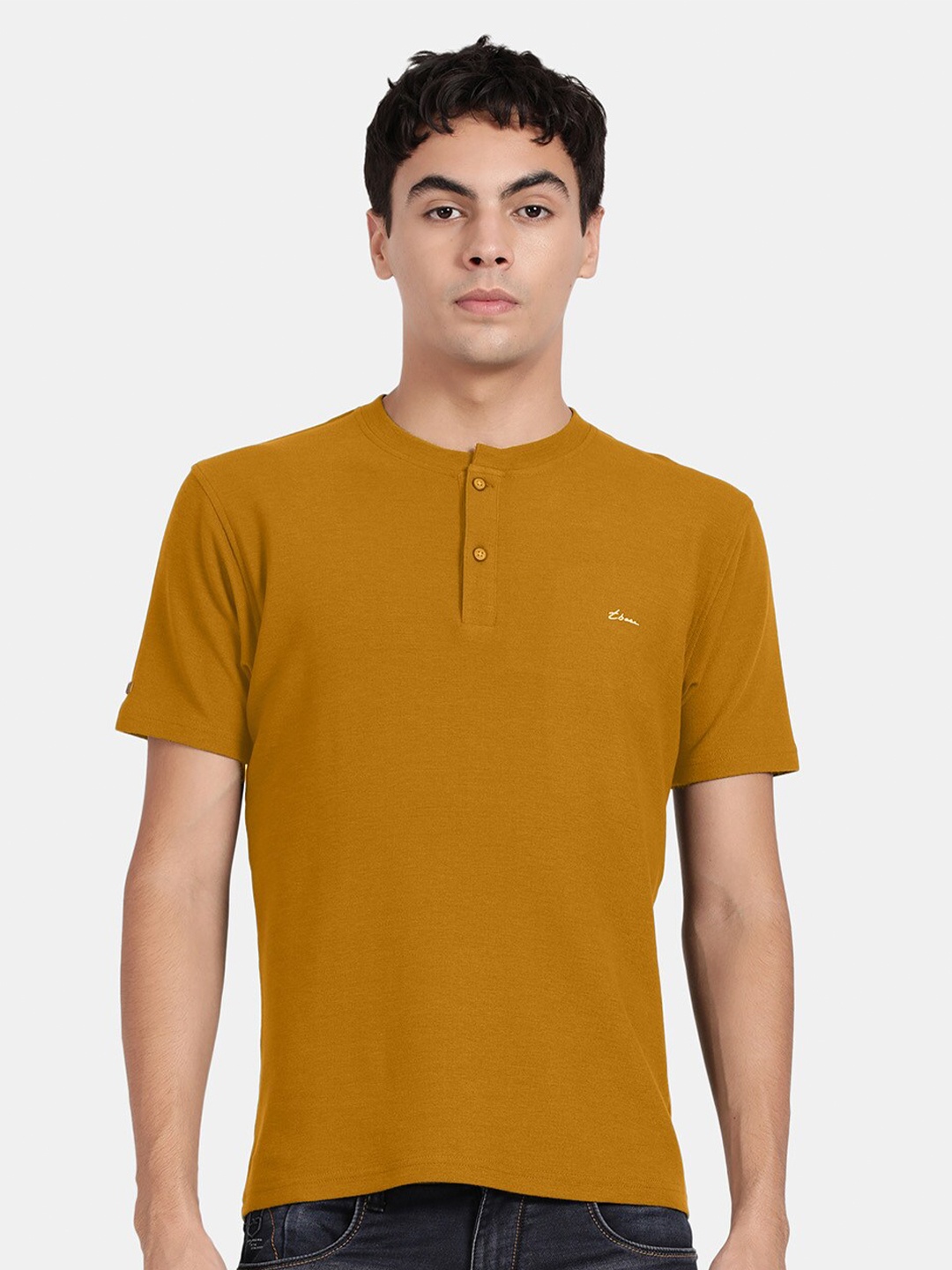 

t-base Henley Neck Casual T-shirt, Yellow