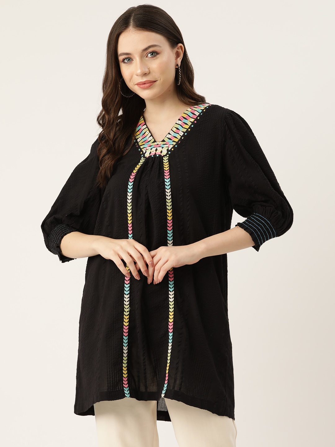 

MISRI Embroidered Embellished Tunic, Black