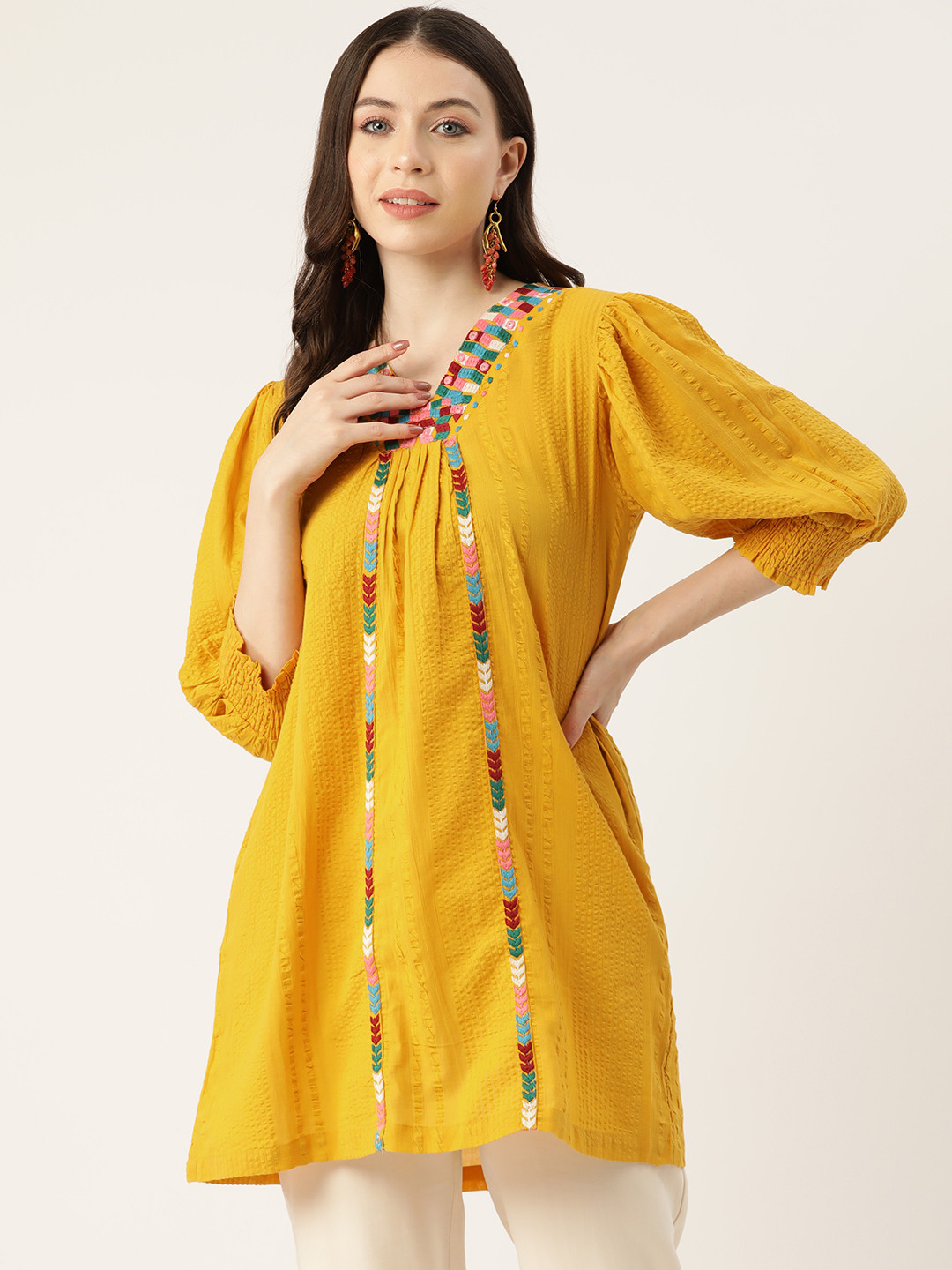 

MISRI Embroidered Embellished Tunic, Yellow