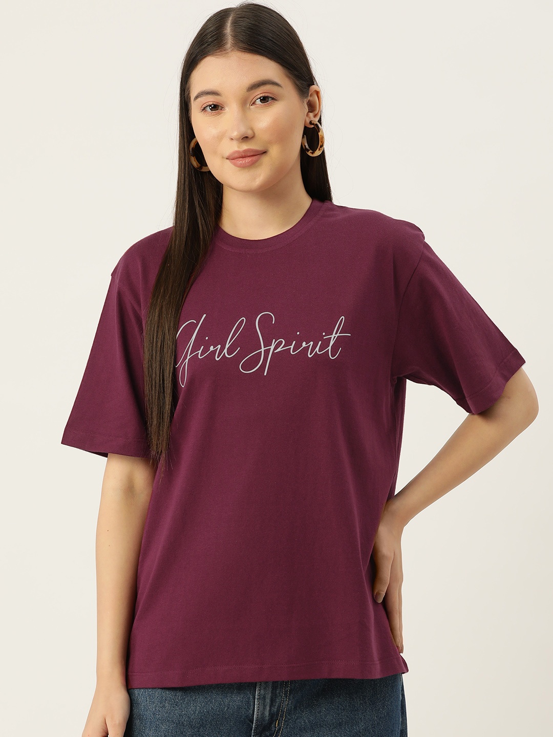 

Slenor Women Typography Printed T-shirt, Maroon