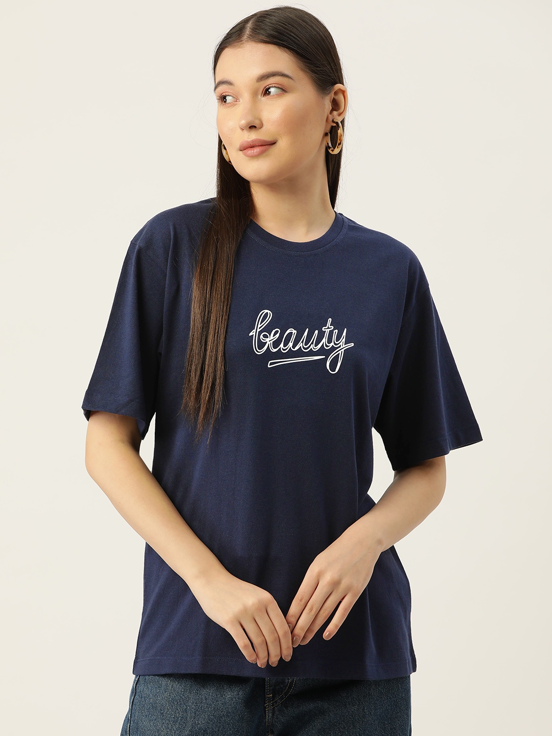 

Slenor Women Typography Printed T-shirt, Navy blue