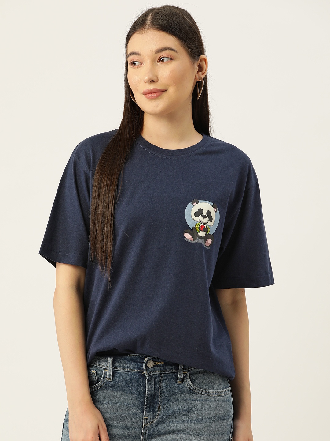 

Slenor Women Printed T-shirt, Navy blue