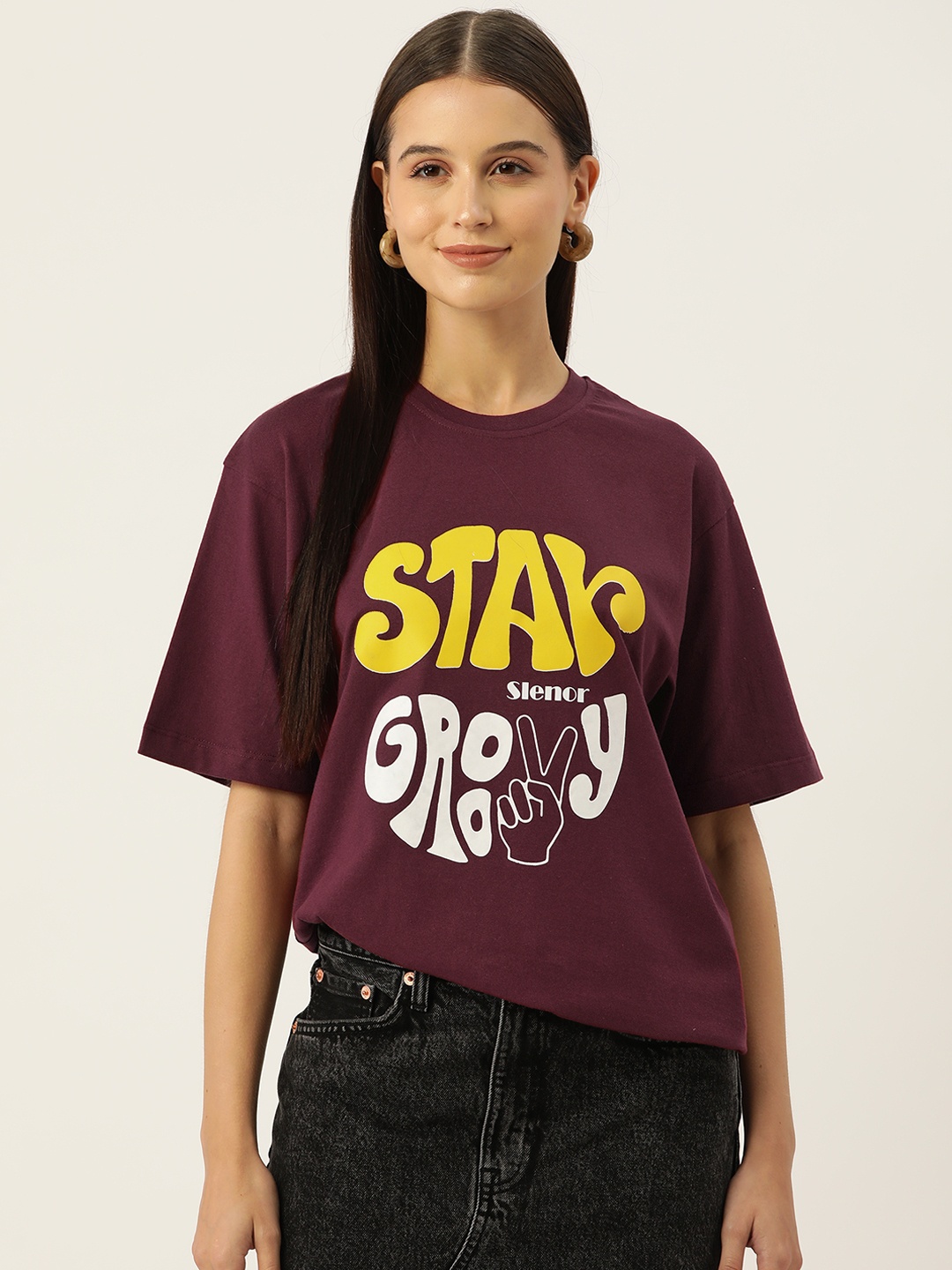 

Slenor Women Typography Printed T-shirt, Maroon