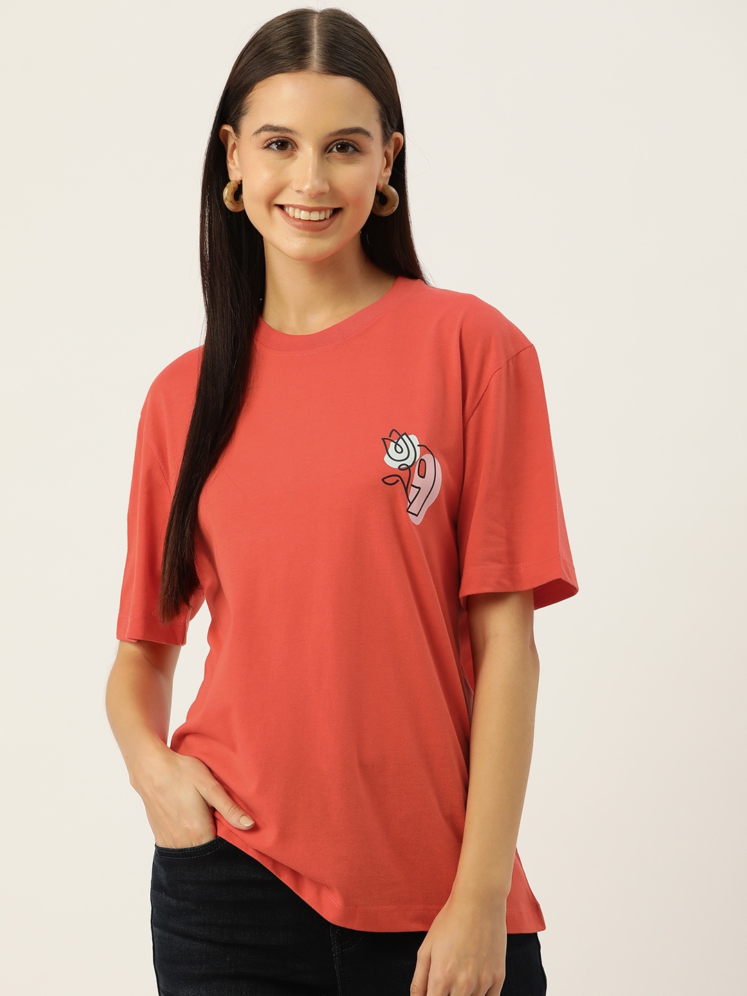 

Slenor Women Printed T-shirt, Orange