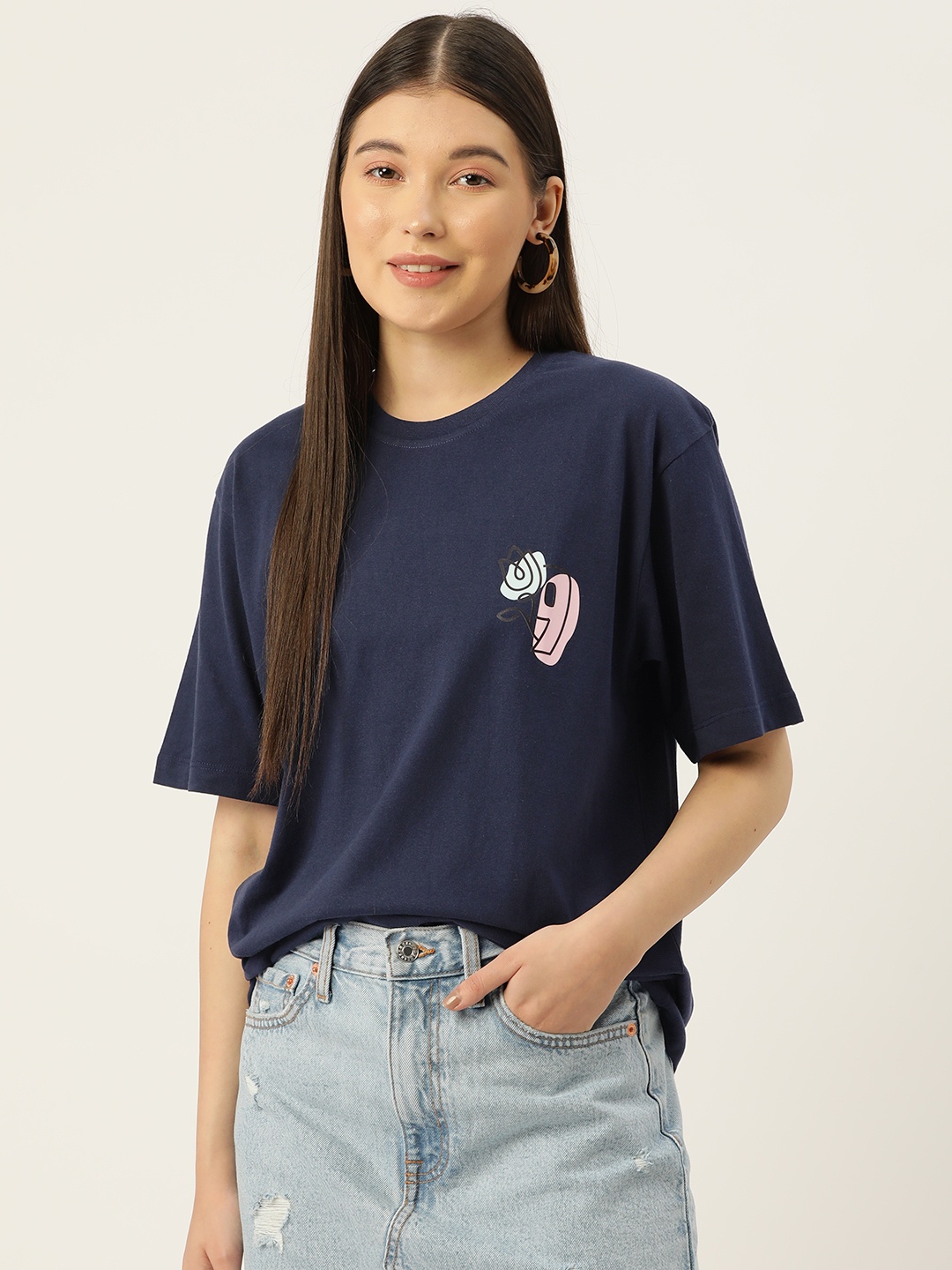 

Slenor Women Printed T-shirt, Navy blue