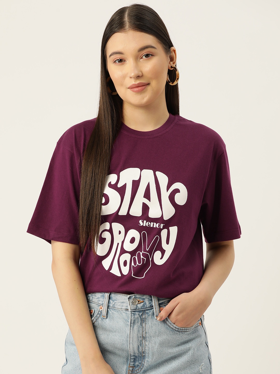

Slenor Women Typography Printed T-shirt, Maroon