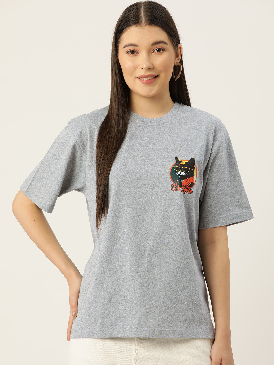 

Slenor Printed Drop-Shoulder Sleeves Longline T-shirt, Grey