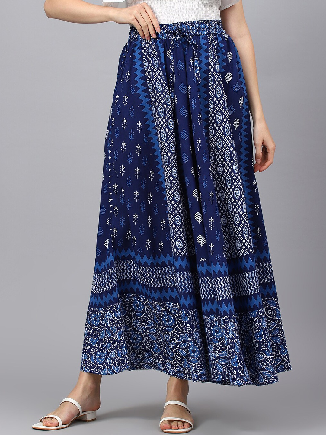 

Negen Floral Printed Flared Maxi Skirt, Blue