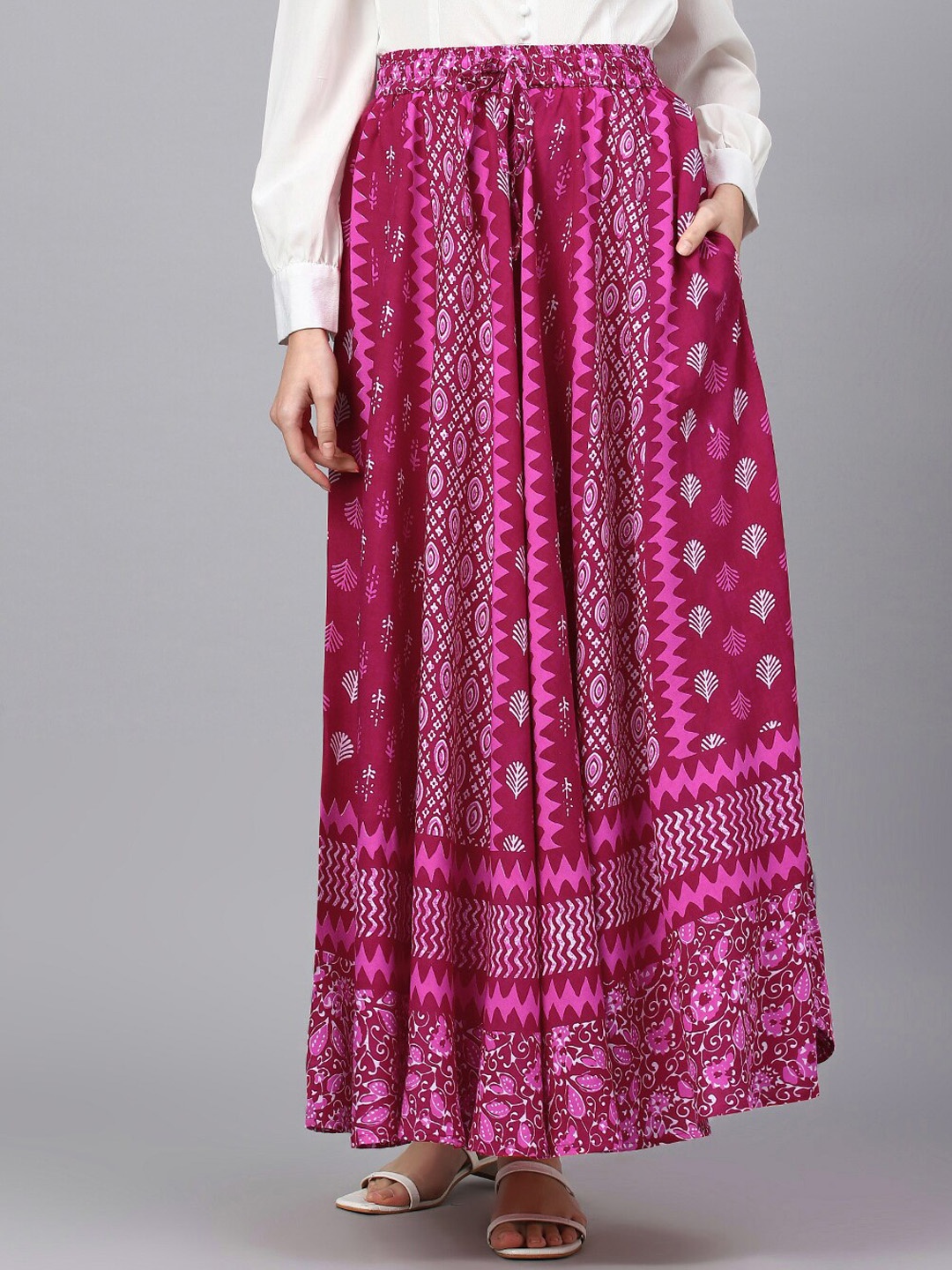 

Negen Floral Printed Flared Maxi Skirt, Pink