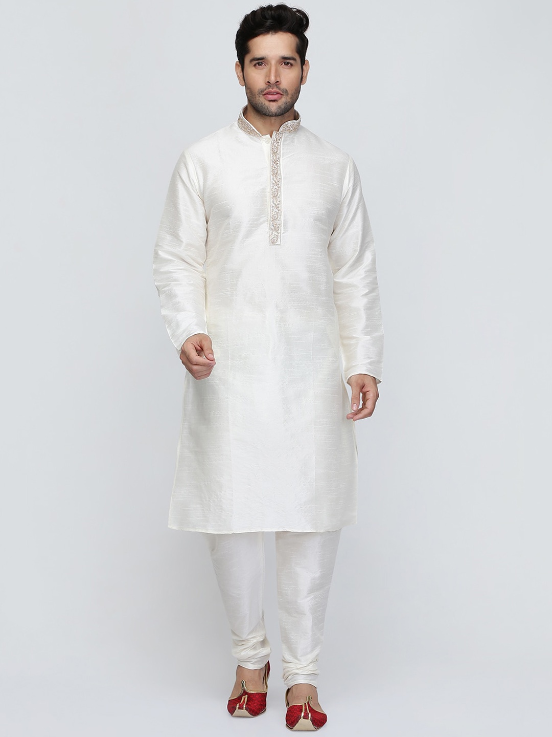 

ROYAL KURTA Men Solid Dupion Silk Kurta, Off white