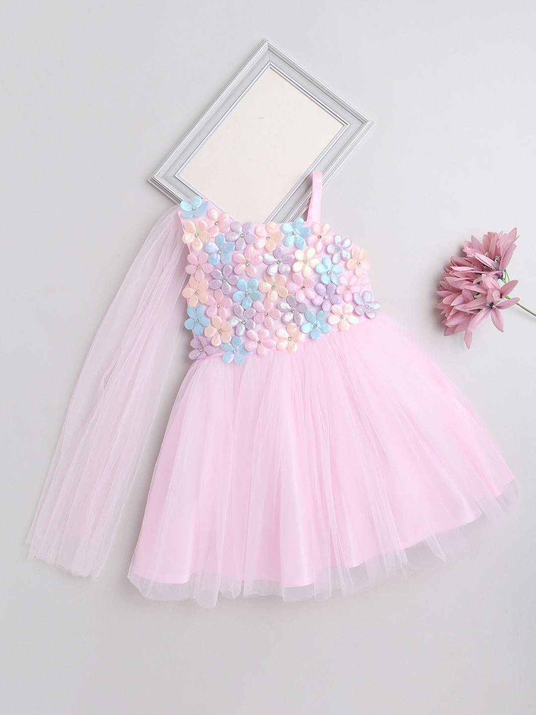

The Magic Wand Girls One Shoulder Corsage Detailed Fit & Flare Dress, Pink