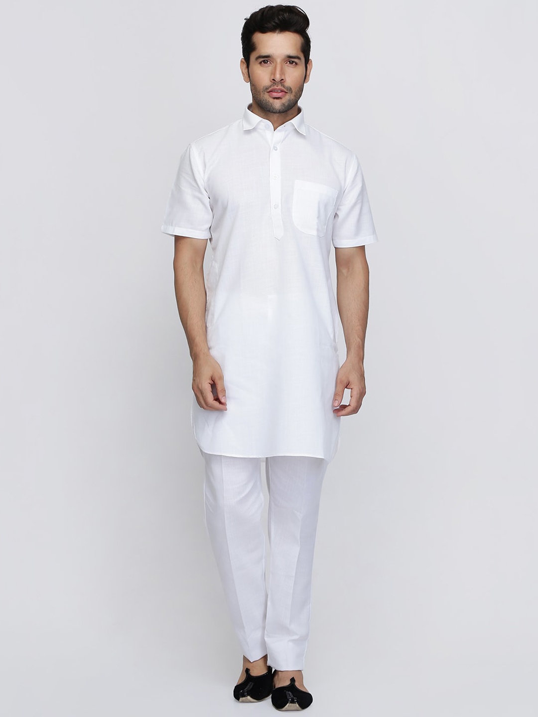 

ROYAL KURTA Men Solid Cotton Pathani Kurta, White