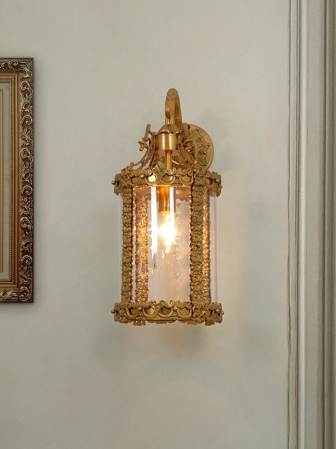 

Fos Lighting Aluminium Single-Light Golden Lantern Hanging Wall Lamp, Gold