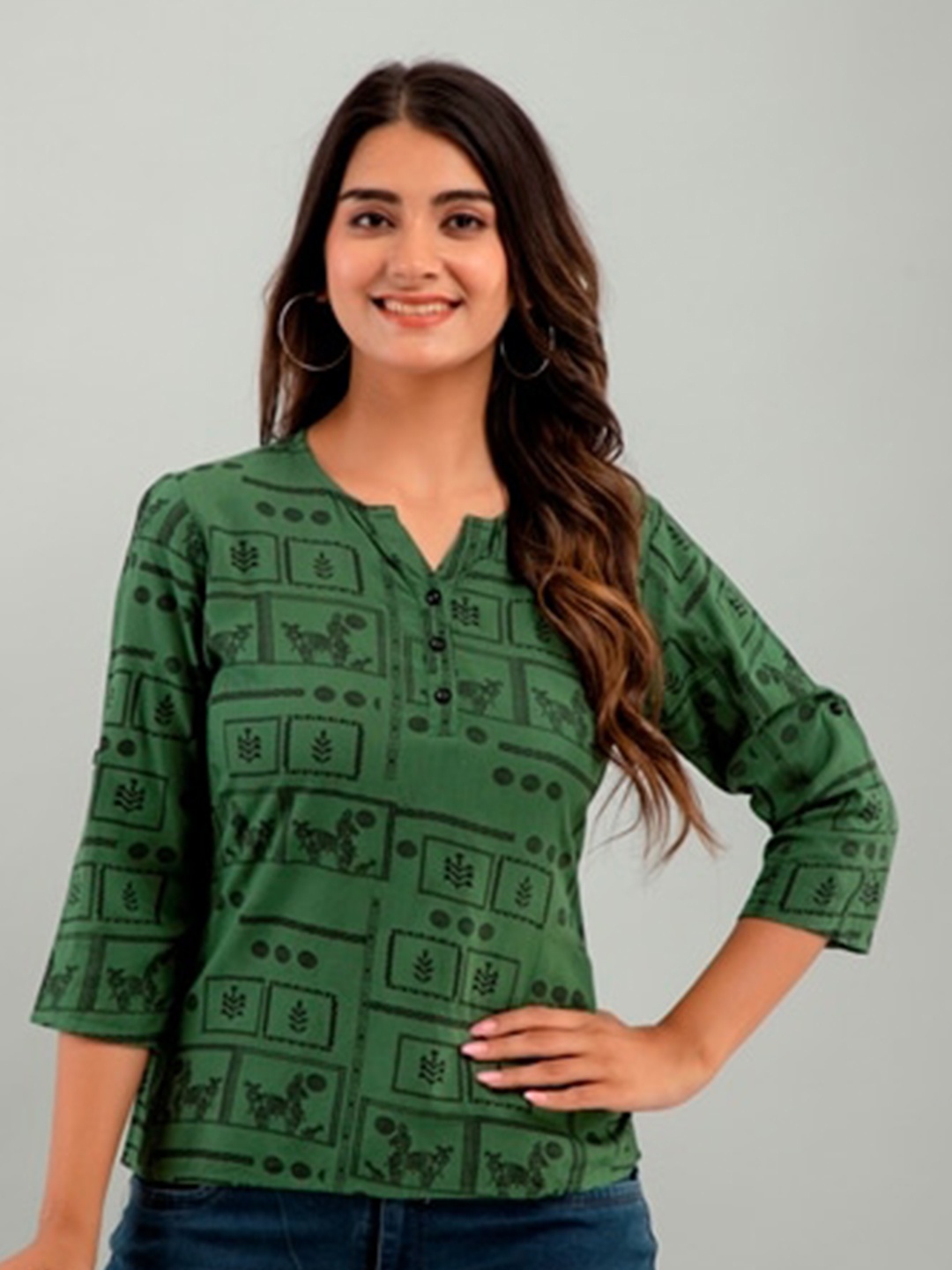 

IRIDAA JAIPUR Ethnic Motifs Print Top, Green