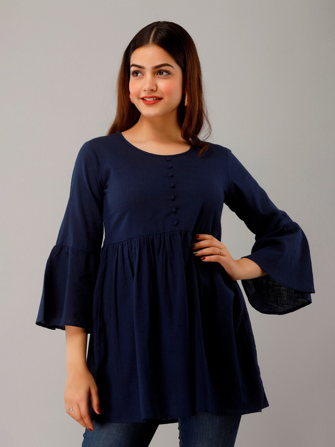 

IRIDAA JAIPUR Bell Sleeve Longline Empire Top, Blue