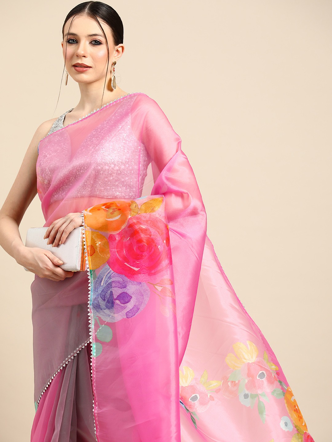 

Tikhi Imli Floral Organza Saree, Pink