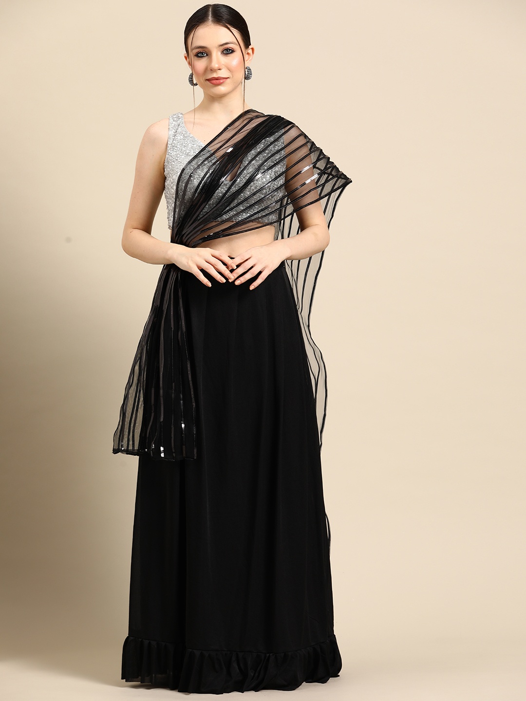 

Tikhi Imli Sequinned Ready to Wear Saree, Black