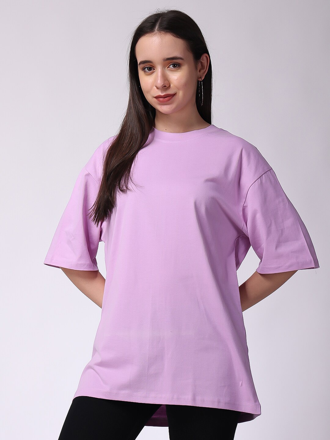 

The Label Bar Drop-Shoulder Sleeves Oversized Longline Cotton T-Shirt, Lavender