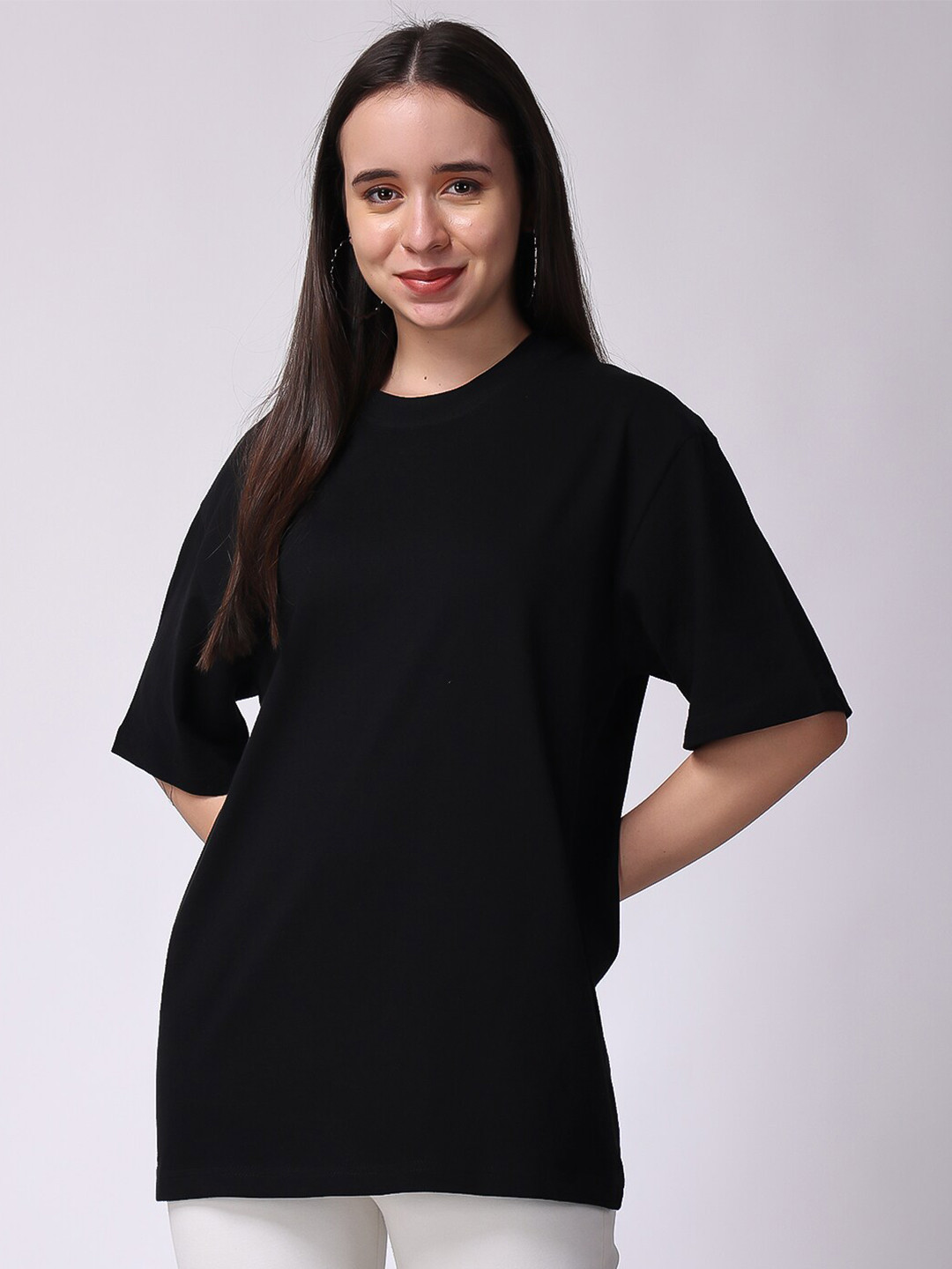 

The Label Bar Drop Shoulder Sleeves Cotton Oversized T-shirt, Black