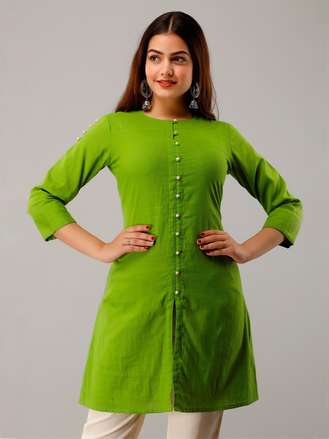 

IRIDAA JAIPUR Round Neck Straight Tunic, Green