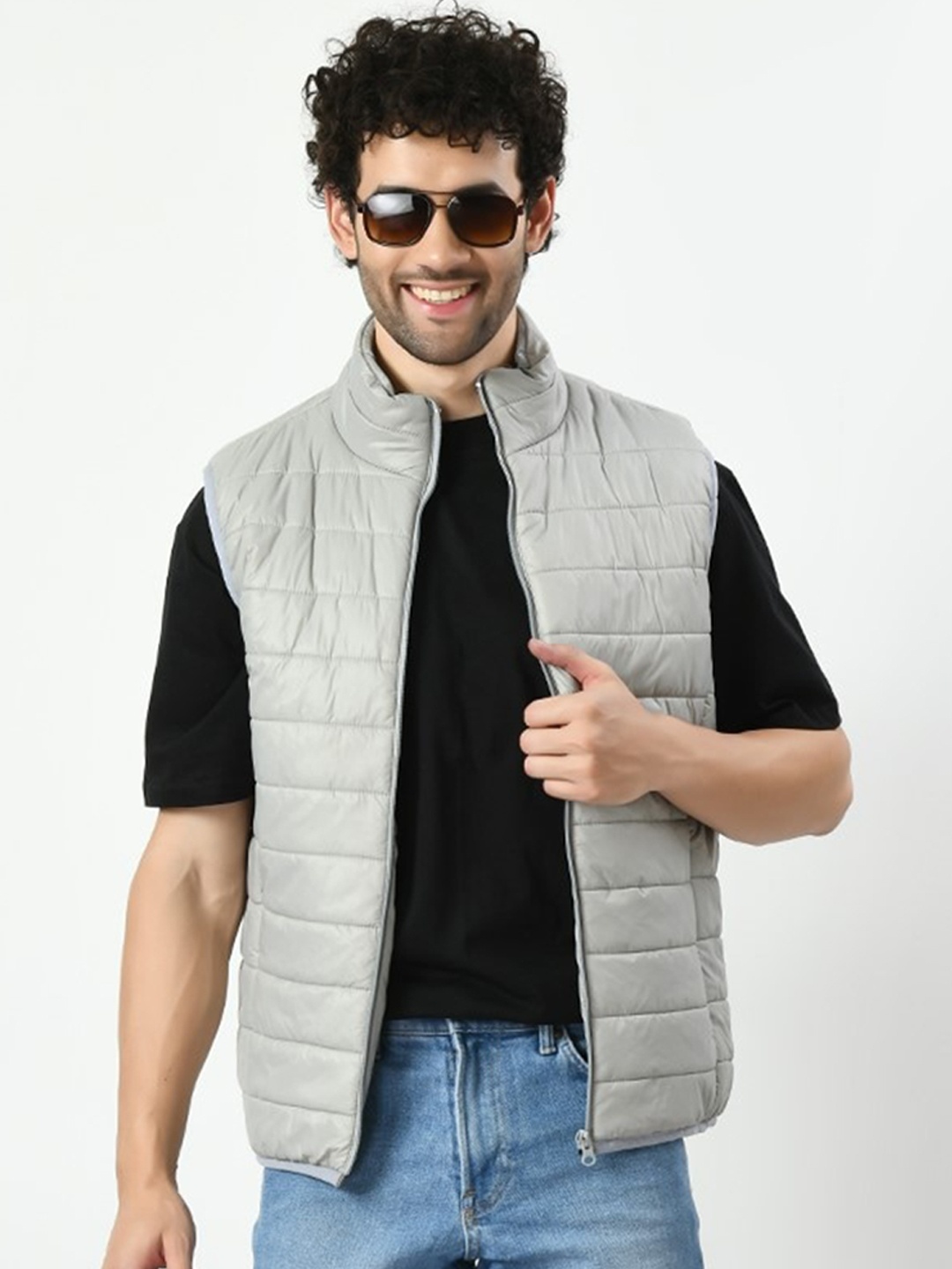 

TBOJ Mock Collar Sleeveless Lightweight Puffer Jacket, Silver