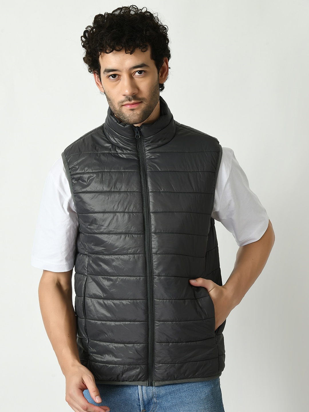 

TBOJ Mock Collar Sleeveless Lightweight Puffer Jacket, Grey