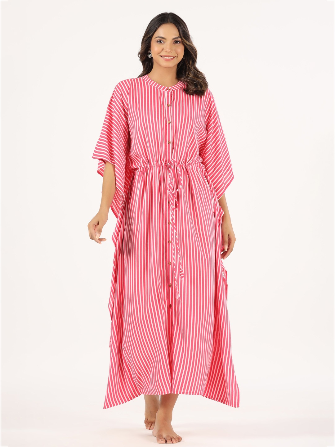 

mirari Striped Maxi Kaftan Nightdress, Pink