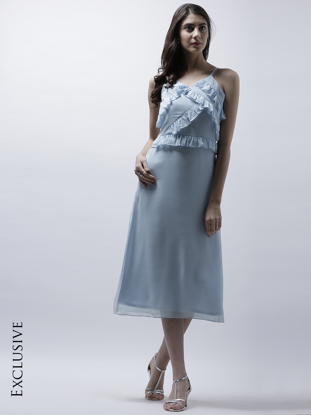 

Athena Women Blue Solid Fit and Flare Dress