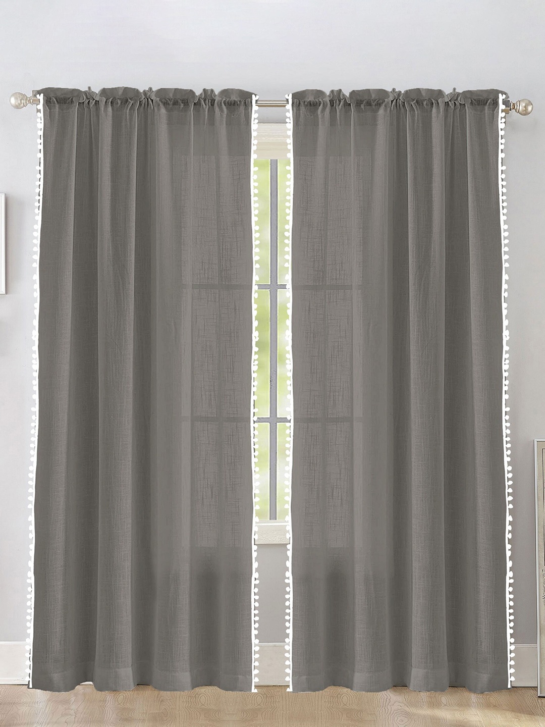 

HOMEMONDE Grey & White 2 Pieces Sheer Cotton Door Curtains