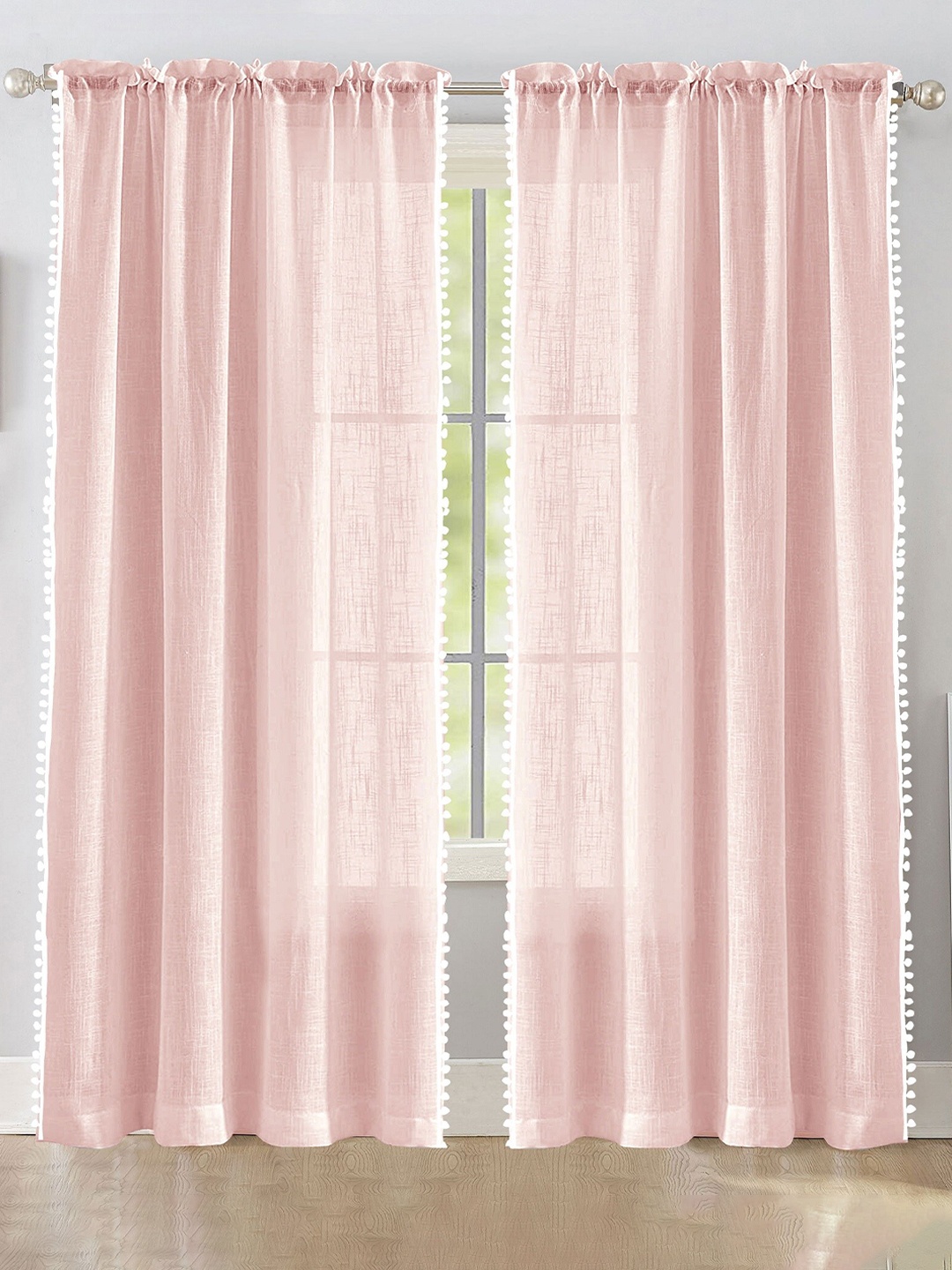 

HOMEMONDE Pink 2-Pieces Sheer Window Curtains