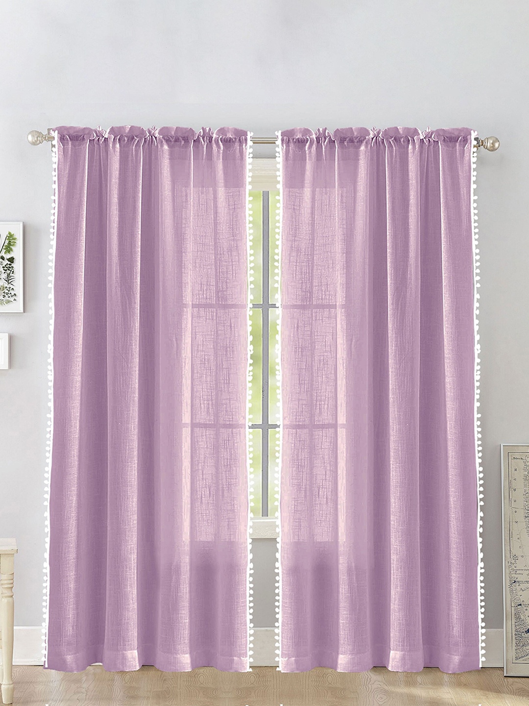 

HOMEMONDE Purple & White 2 Pieces Sheer Cotton Long Door Curtains