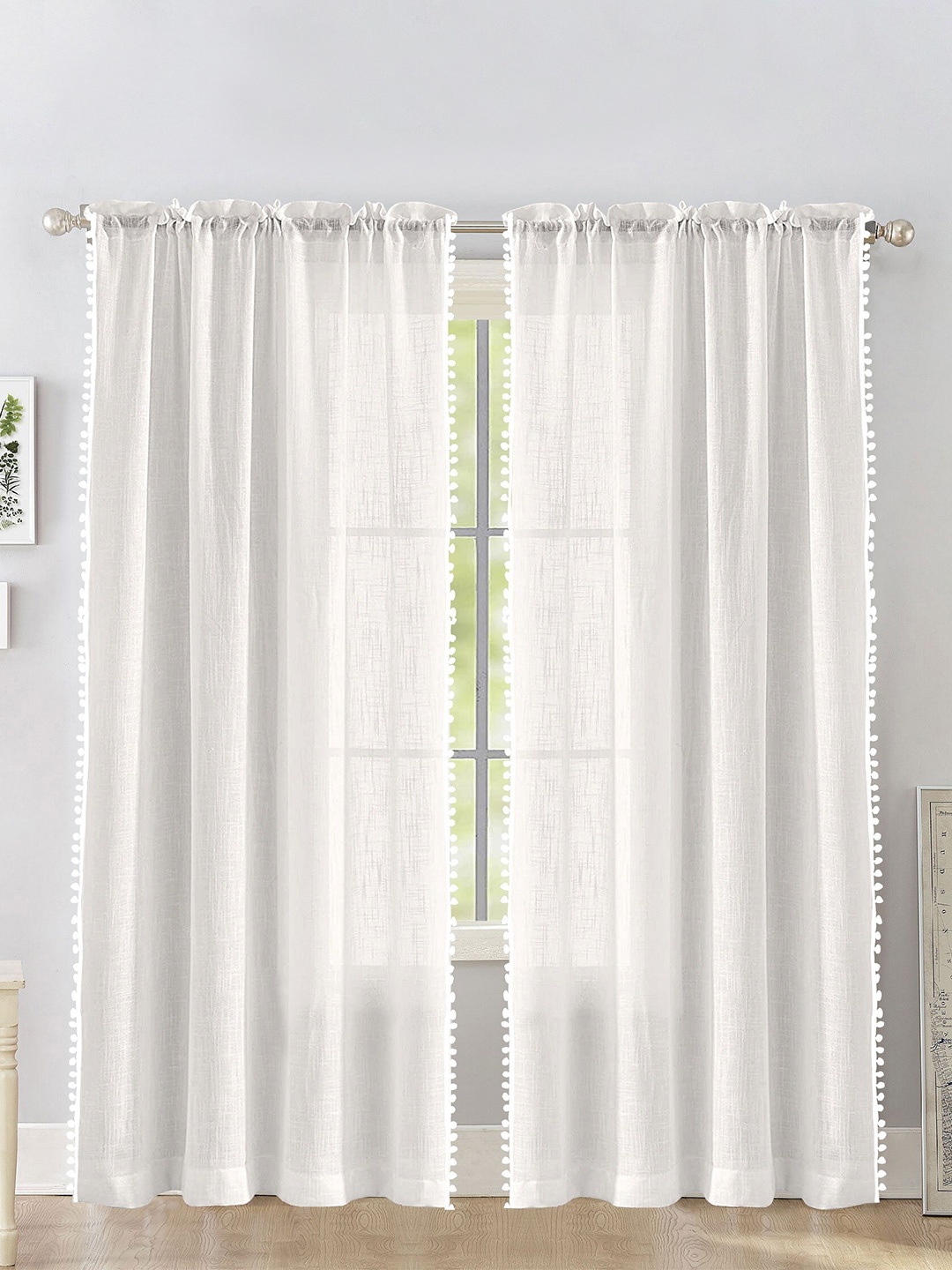 

HOMEMONDE 2 Pcs White Sheer Cotton Long Door Curtain