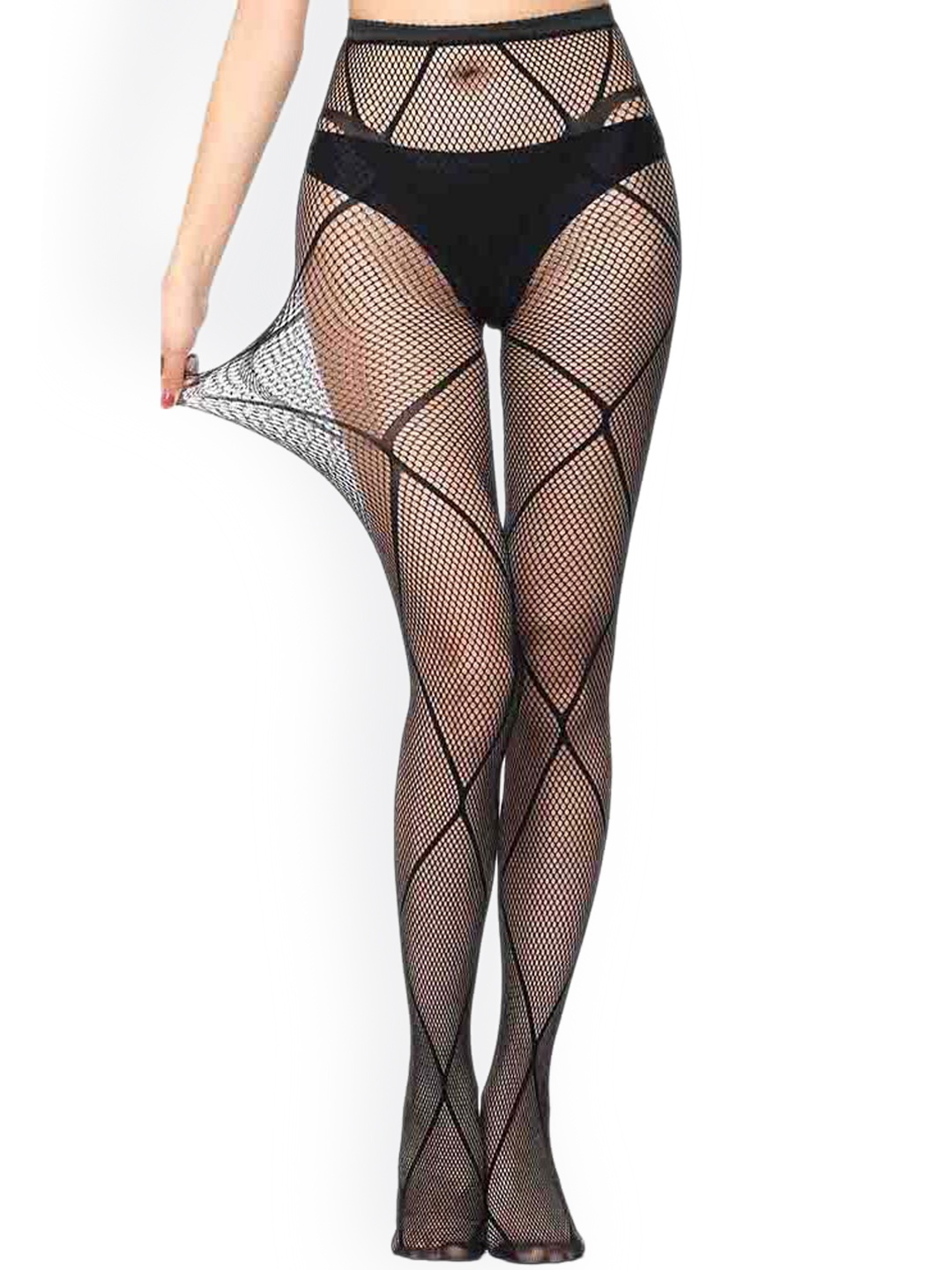 

Alexvyan Cross Design Fishnet Pantyhose Stockings, Black