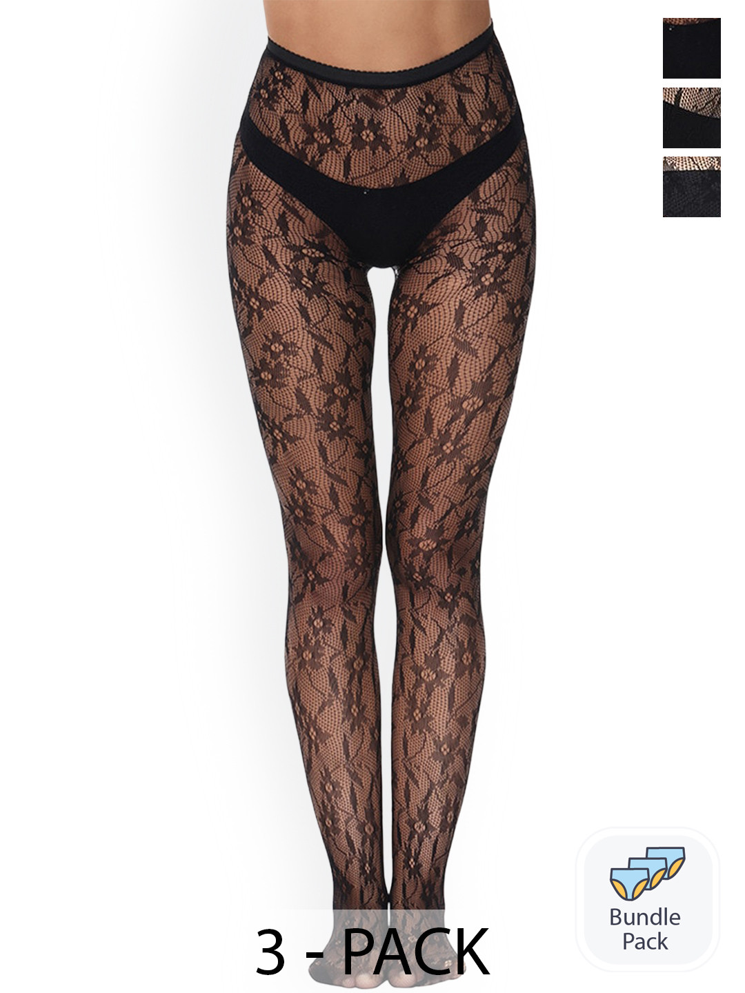 

Alexvyan Pack Of 3 Floral Self Design High Waist Stockings, Black