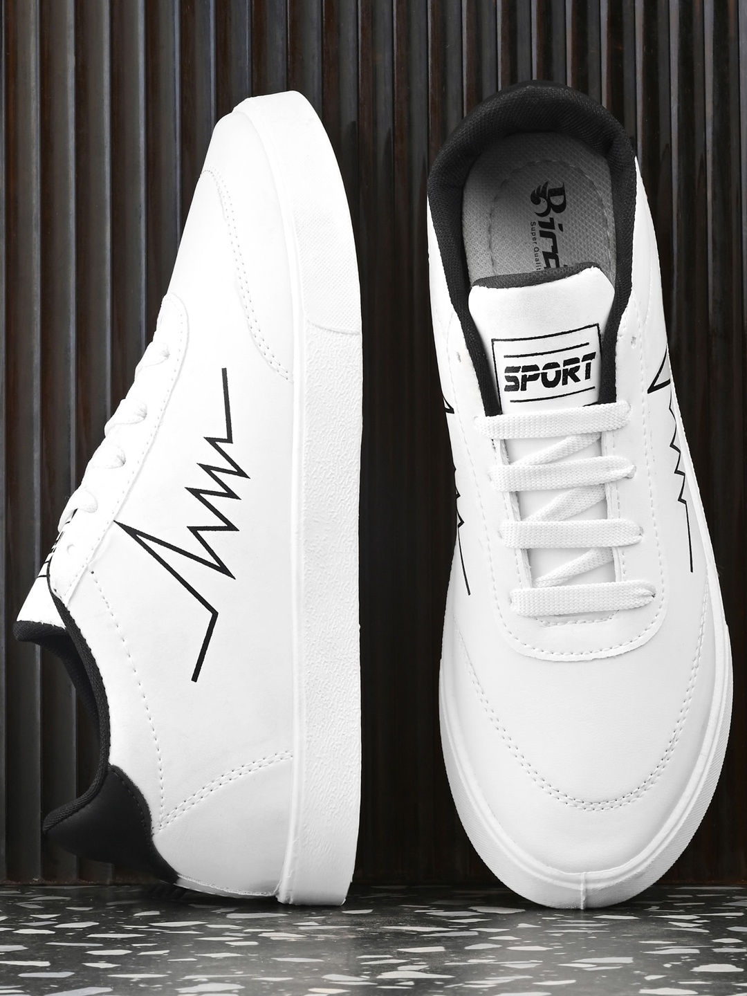 

BIRDE Men Printed Leather Lightweight Sneakers, White