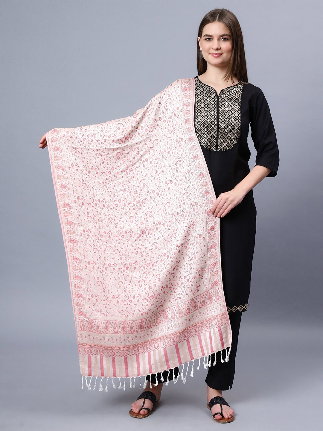 

Aditi Wasan Floral Woven Design Shawl, White
