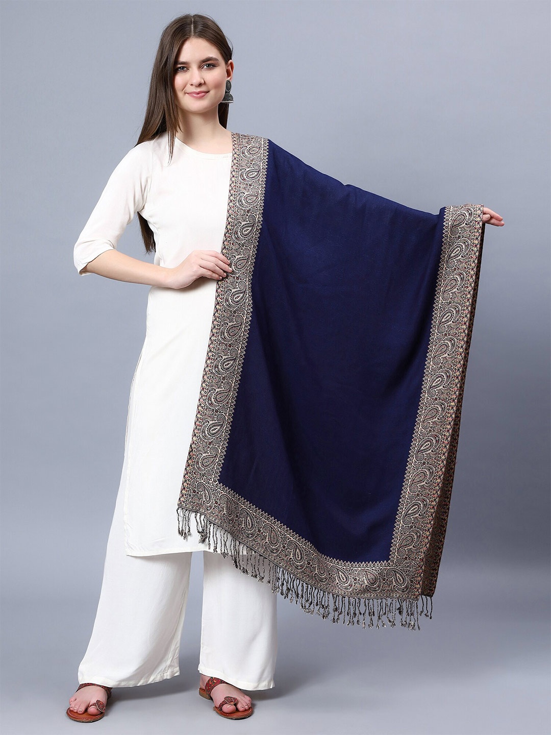 

Aditi Wasan Paisley Woven Design Shawl, Blue