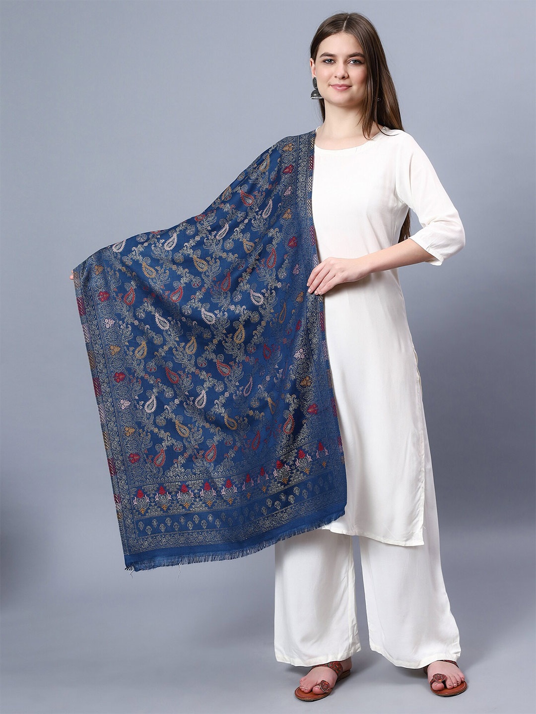 

Aditi Wasan Paisley Motifs Woven Design Shawl, Blue