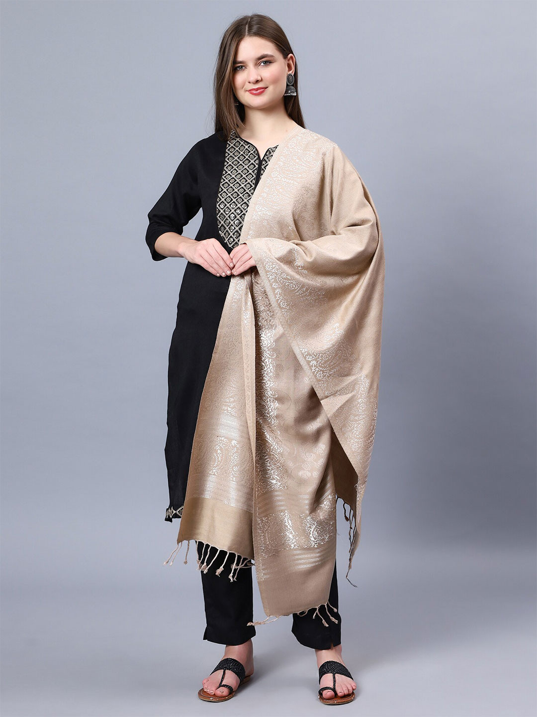 

Aditi Wasan Ethnic Motifs Woven Design Shawl, Brown