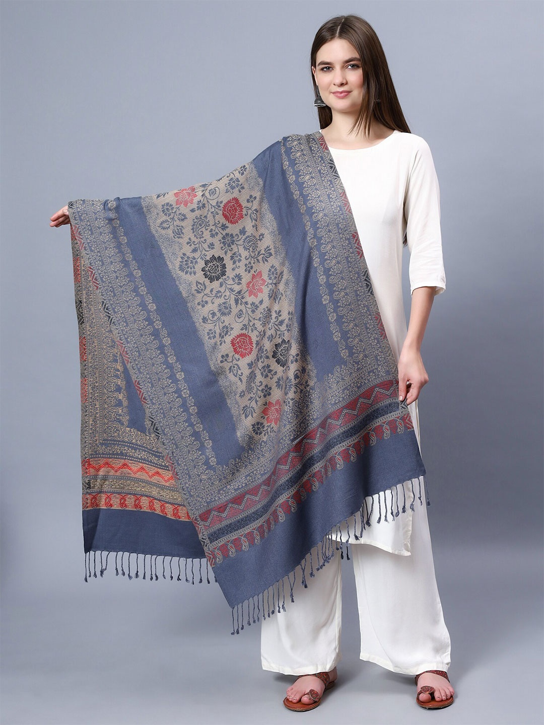 

Aditi Wasan Floral Woven Design Shawl, Grey
