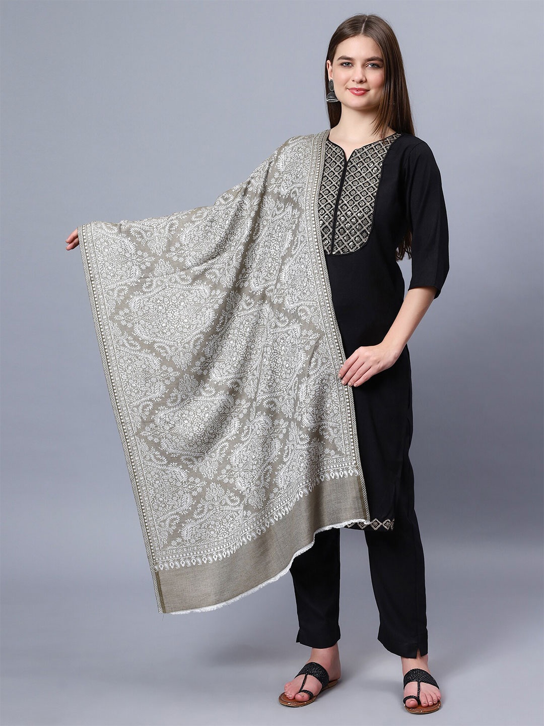 

Aditi Wasan Ethnic Motifs Woven Design Shawl, Green
