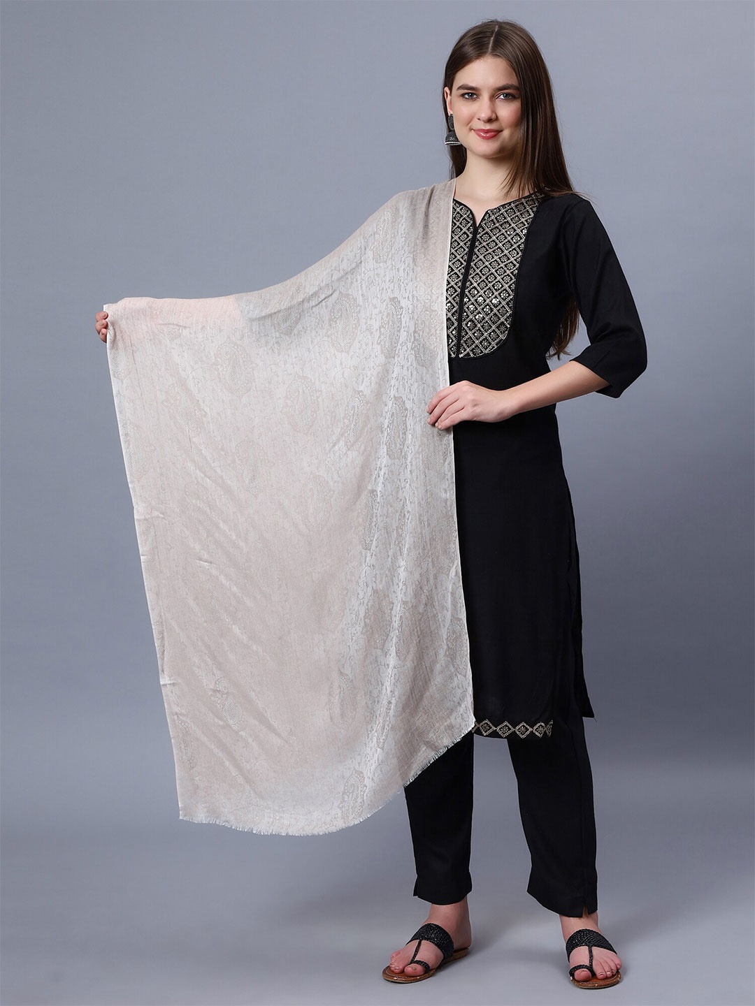 

Aditi Wasan Paisley Woven Design Shawl, Beige