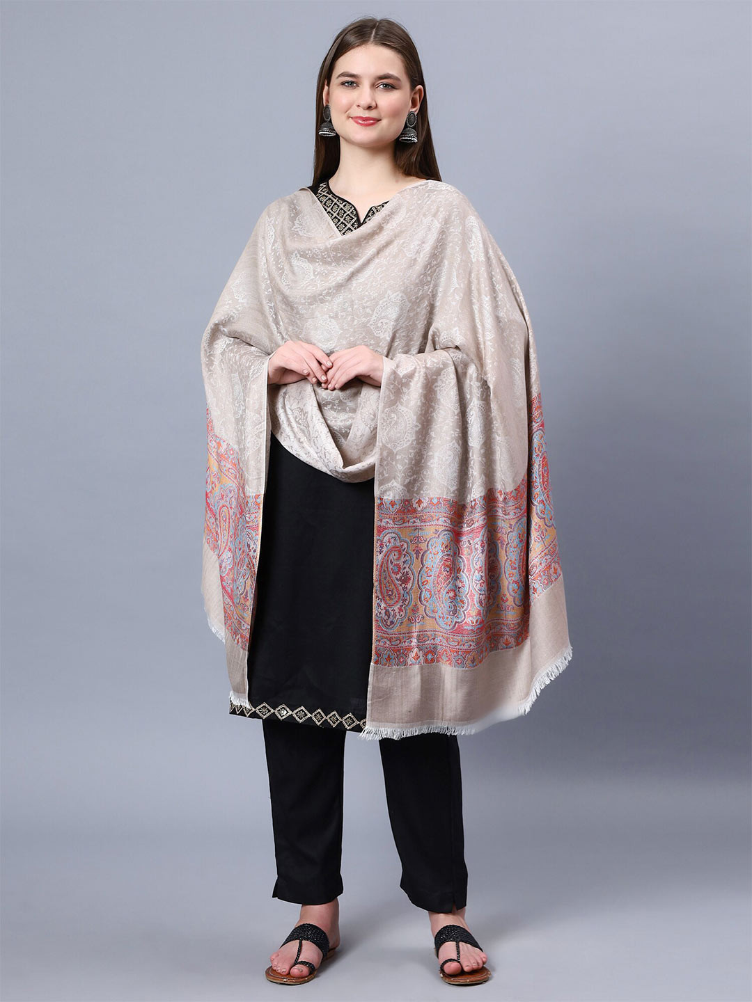 

Aditi Wasan Paisley Woven Design Shawl, Beige