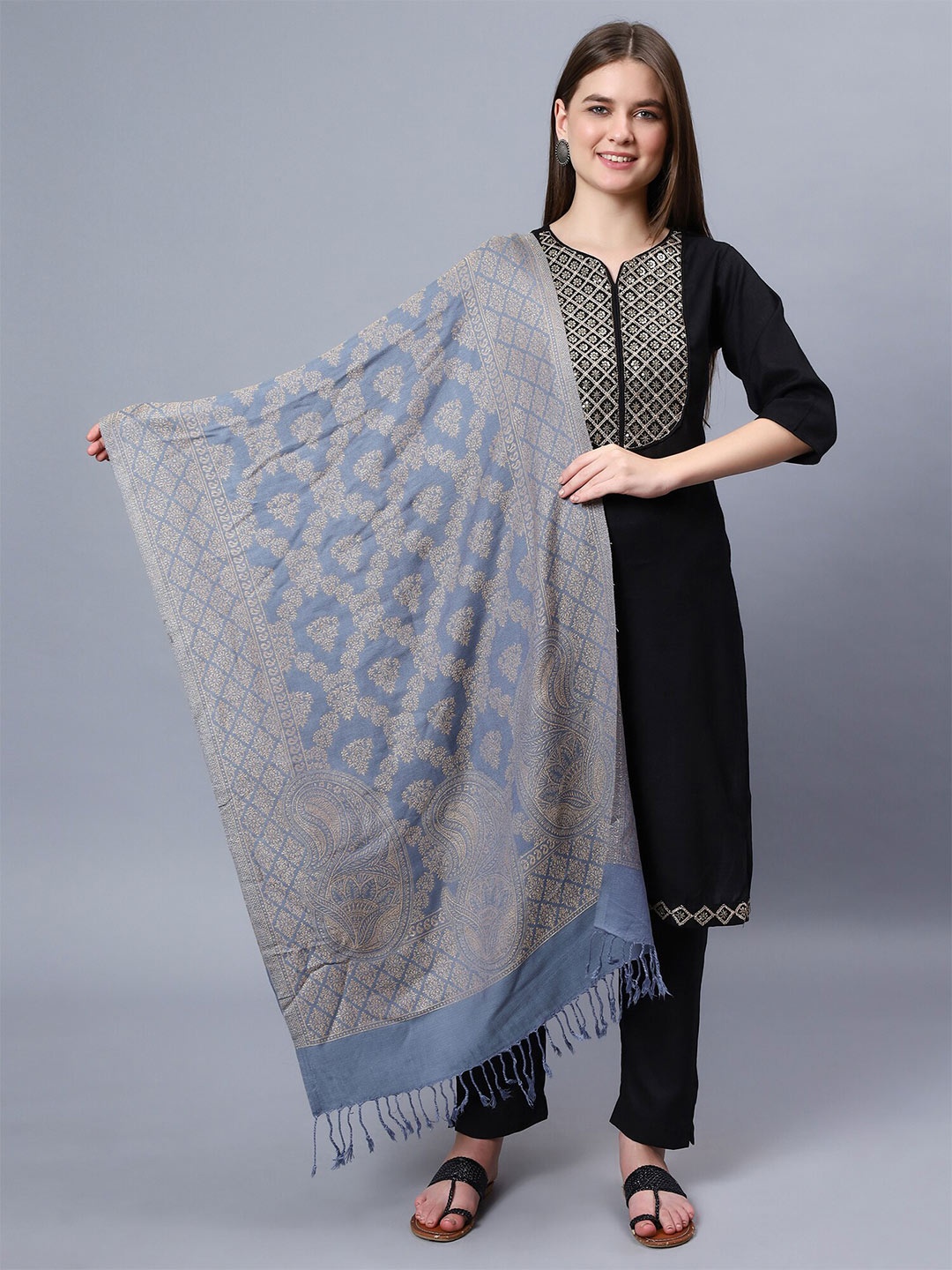 

Aditi Wasan Ethnic Motifs Woven Design Shawl, Grey