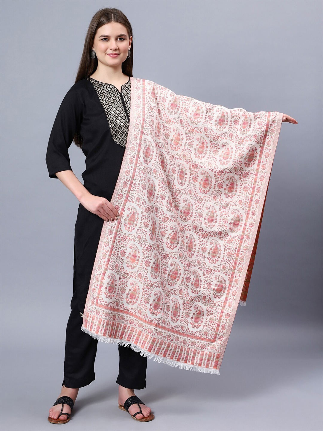 

Aditi Wasan Paisley Woven Design Shawl, Off white