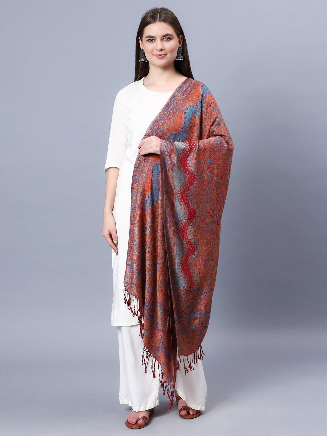 

Aditi Wasan Ethnic Motifs Woven Design Shawl, Red